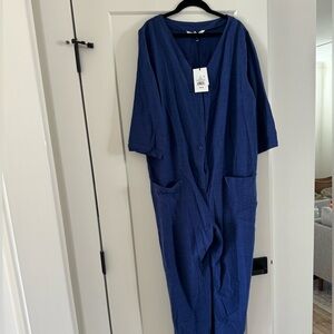 Maternity blue jumpsuit button up